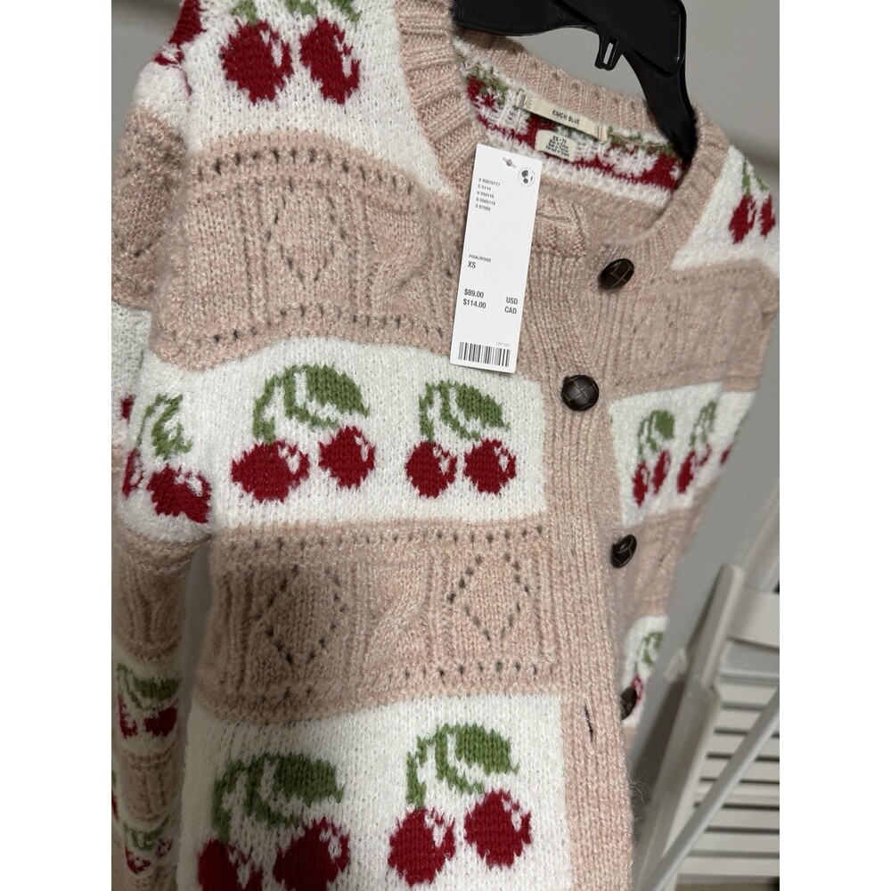 NWT Urban Outfitter Kimchi Blue Cherry Print Knit Cardigan, Size XS - Picture 9 of 9